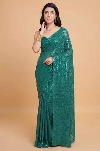Embellished sequinned  heavy work georgette saree with unstitched blouse