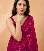 Embellished sequinned  heavy work georgette saree with unstitched blouse
