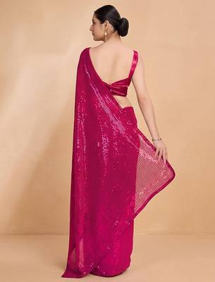 Embellished sequinned  heavy work georgette saree with unstitched blouse 2