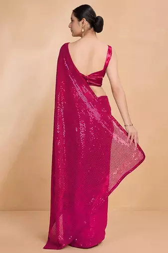 Embellished sequinned  heavy work georgette saree with unstitched blouse