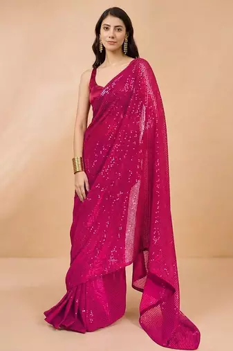 Embellished sequinned  heavy work georgette saree with unstitched blouse