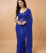 Embellished sequinned  heavy work georgette saree with unstitched blouse