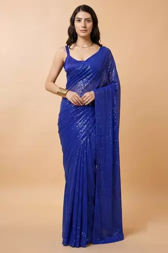 Embellished sequinned  heavy work georgette saree with unstitched blouse