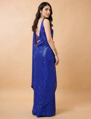 Embellished sequinned  heavy work georgette saree with unstitched blouse 4
