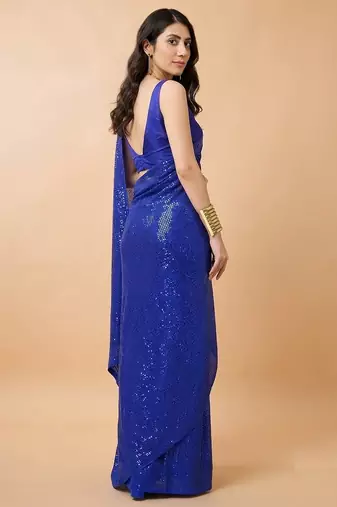 Embellished sequinned  heavy work georgette saree with unstitched blouse