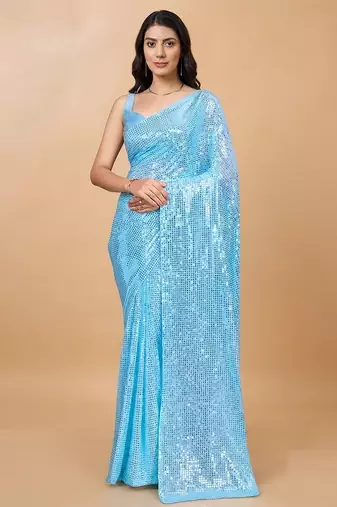 Embellished sequinned  heavy work georgette saree with unstitched blouse