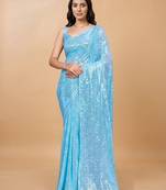 Embellished sequinned  heavy work georgette saree with unstitched blouse