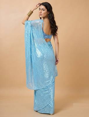 Embellished sequinned  heavy work georgette saree with unstitched blouse 2
