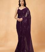 Embellished sequinned  heavy work georgette saree with unstitched blouse