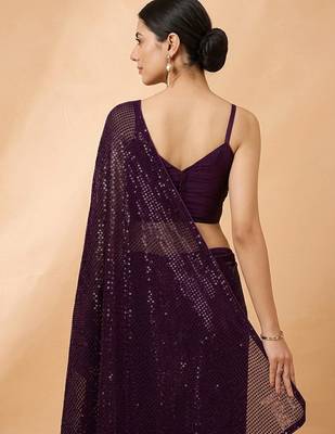 Embellished sequinned  heavy work georgette saree with unstitched blouse 5