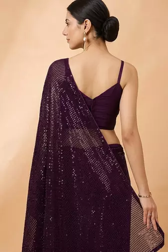 Embellished sequinned  heavy work georgette saree with unstitched blouse