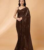 Embellished sequinned  heavy work georgette saree with unstitched blouse