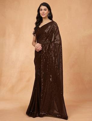 Embellished sequinned  heavy work georgette saree with unstitched blouse 2
