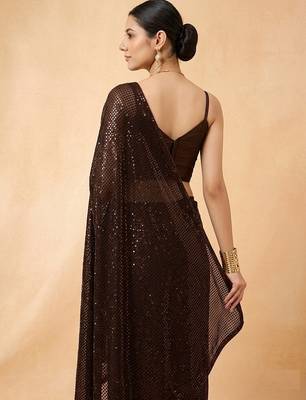 Embellished sequinned  heavy work georgette saree with unstitched blouse 4