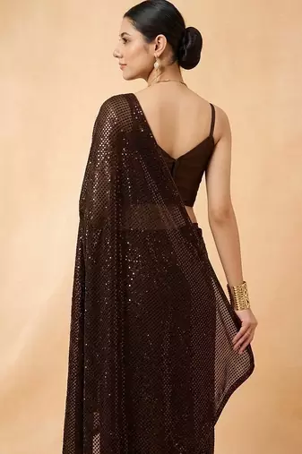 Embellished sequinned  heavy work georgette saree with unstitched blouse