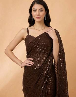 Embellished sequinned  heavy work georgette saree with unstitched blouse 5