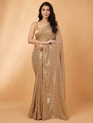 Embellished sequinned  heavy work georgette saree with unstitched blouse 1