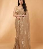 Embellished sequinned  heavy work georgette saree with unstitched blouse
