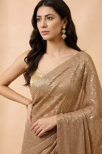 Embellished sequinned  heavy work georgette saree with unstitched blouse