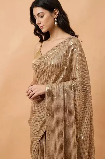 Embellished sequinned  heavy work georgette saree with unstitched blouse
