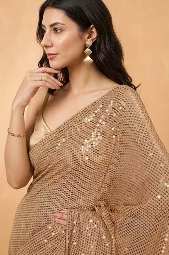 Embellished sequinned  heavy work georgette saree with unstitched blouse