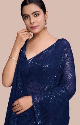 Embellished sequinned  heavy work georgette saree with unstitched blouse 1
