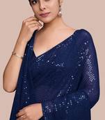 Embellished sequinned  heavy work georgette saree with unstitched blouse
