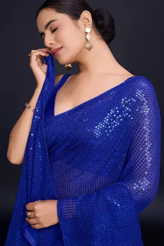 Embellished sequinned  heavy work georgette saree with unstitched blouse