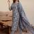 Mirchi Fashion Women's Blue Floral Print Pure Cotton Kurti With Pant & Dupatta Set
