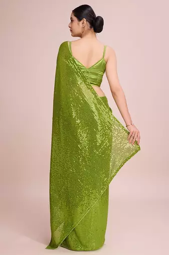 Embellished sequinned  heavy work georgette saree with unstitched blouse