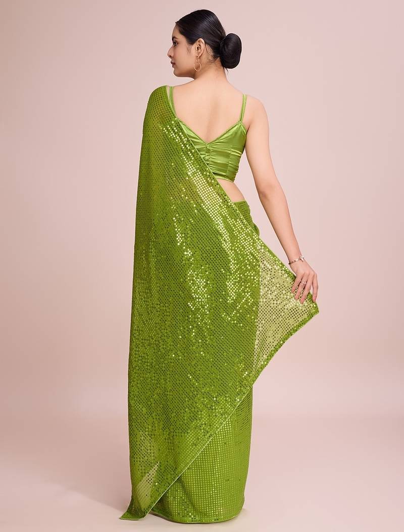Embellished sequinned  heavy work georgette saree with unstitched blouse