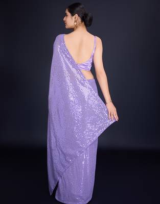 Embellished sequinned  heavy work georgette saree with unstitched blouse 4