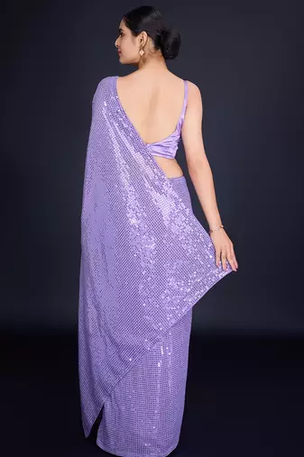 Embellished sequinned  heavy work georgette saree with unstitched blouse