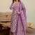 Mirchi Fashion Women's Magenta Floral Print Pure Cotton Kurti With Pant & Dupatta Set
