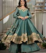 Green rangoli crush  party  embroidery wear sharara suit set