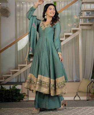 Green rangoli crush  party  embroidery wear sharara suit set 4