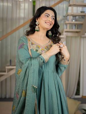 Green rangoli crush  party  embroidery wear sharara suit set 5