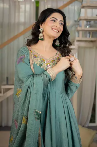 Green rangoli crush  party  embroidery wear sharara suit set