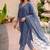Mirchi Fashion Women's Blue Batik Block Print Pure Cotton Kurti With Pant & Dupatta Set