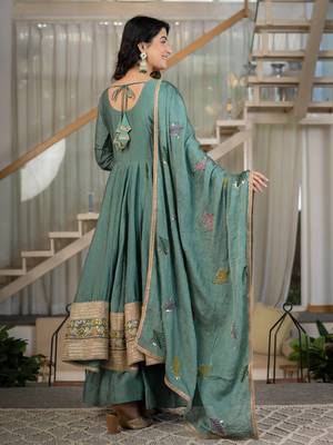 Green rangoli crush  party  embroidery wear sharara suit set 6