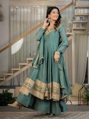 Green rangoli crush  party  embroidery wear sharara suit set 7