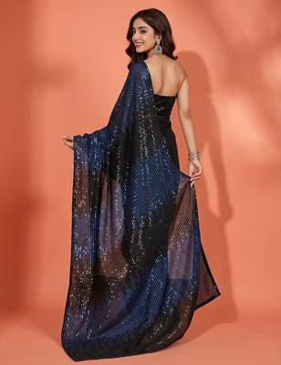 Embellished sequinned  heavy work georgette saree with unstitched blouse 5