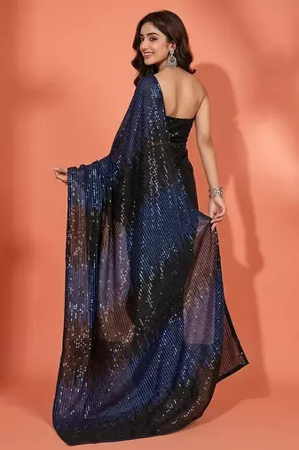 Embellished sequinned  heavy work georgette saree with unstitched blouse