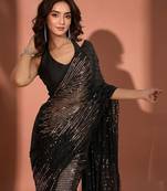 Embellished sequinned  heavy work georgette saree with unstitched blouse