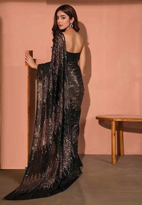 Embellished sequinned  heavy work georgette saree with unstitched blouse 4