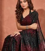Embellished sequinned  heavy work georgette saree with unstitched blouse
