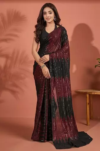 Embellished sequinned  heavy work georgette saree with unstitched blouse