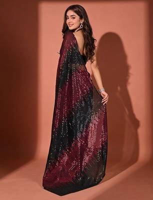 Embellished sequinned  heavy work georgette saree with unstitched blouse 4