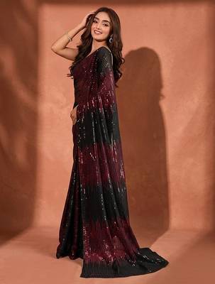 Embellished sequinned  heavy work georgette saree with unstitched blouse 5