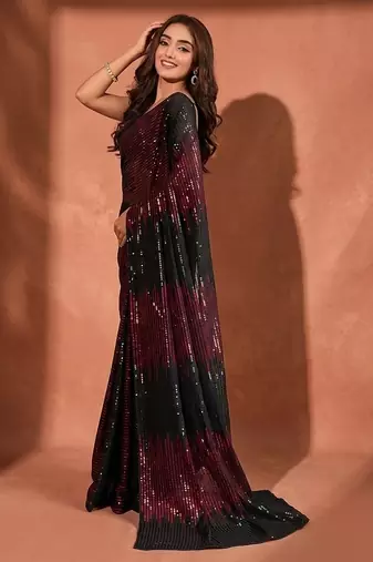Embellished sequinned  heavy work georgette saree with unstitched blouse